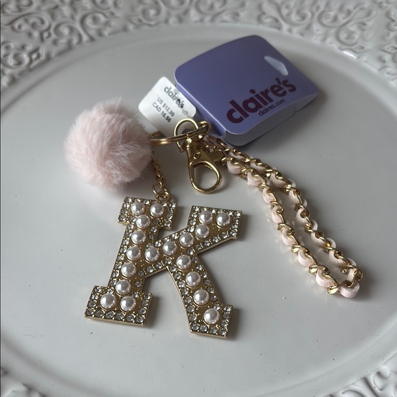 Claire's Accessories - NWT Clair’s Bracelet Key Chain W/Pom Pom Initial K